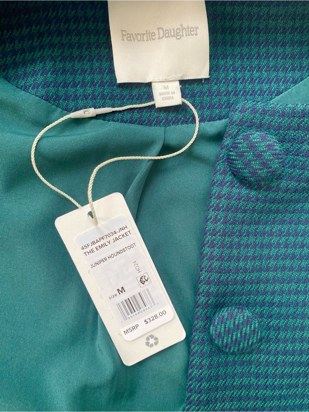 NWT Favorite Daughter The Emily Houndstooth Crop Jacket in Juniper, Size M - Picture 7 of 11